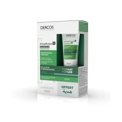 VICHY DERCOS SHAMPOOING ANTI-PELLICULAIRE DS CHEVEUX NORMAUX A GRAS 200ML + SHAMPOOING FORMAT VOYAGE OFFERT 50ML