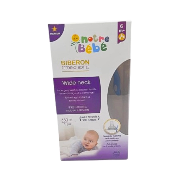 NOTRE BEBE BIBERON FEEDING BOTTE WIDE NECK AVEC POIGNEE 6M+ 330ML