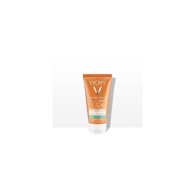 VICHY CAPITAL SOLEIL Crème Anti-Brillance Toucher Sec Teintée spf 50+ (50ml) + Lait après soleil 100 ml Offert